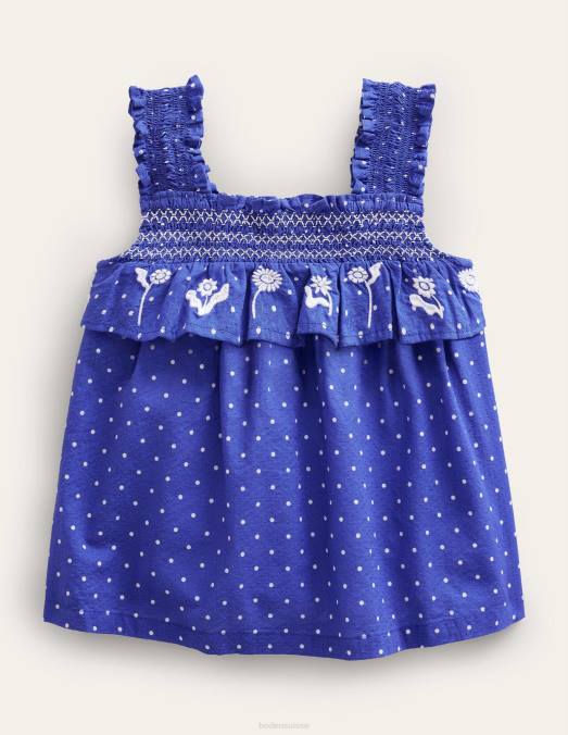 Boden vêtements tache d'épingle bleuissante et ivoire filles haut froncé à broderies LB2X2867