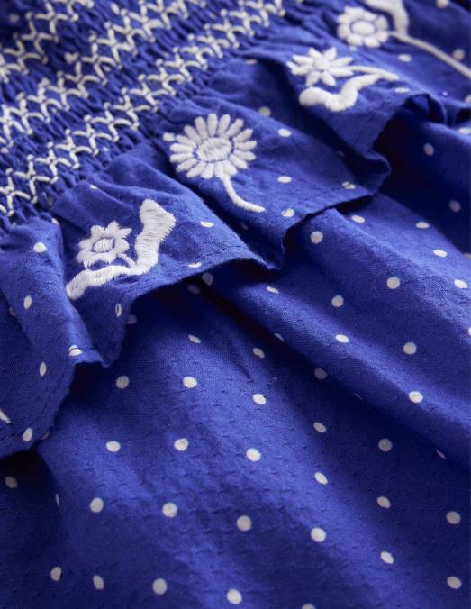 Boden vêtements tache d'épingle bleuissante et ivoire filles haut froncé à broderies LB2X2867