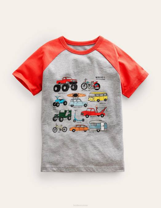 Boden vêtements tarte aux fraises roues rouges filles grille fait raglan LB2X3048