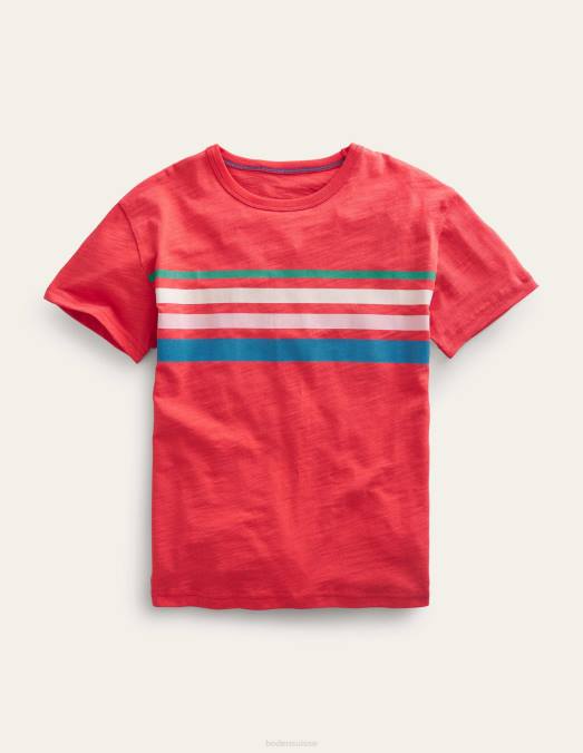 Boden vêtements tarte aux fraises rouge filles t-shirt décontracté à rayures en coton LB2X2981