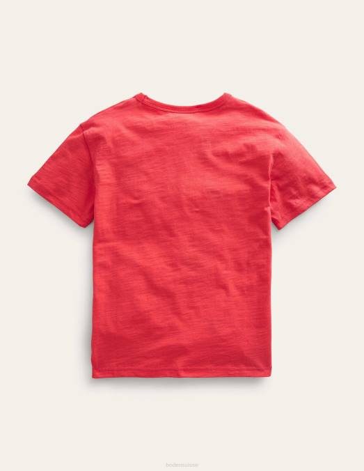 Boden vêtements tarte aux fraises rouge filles t-shirt décontracté à rayures en coton LB2X2981