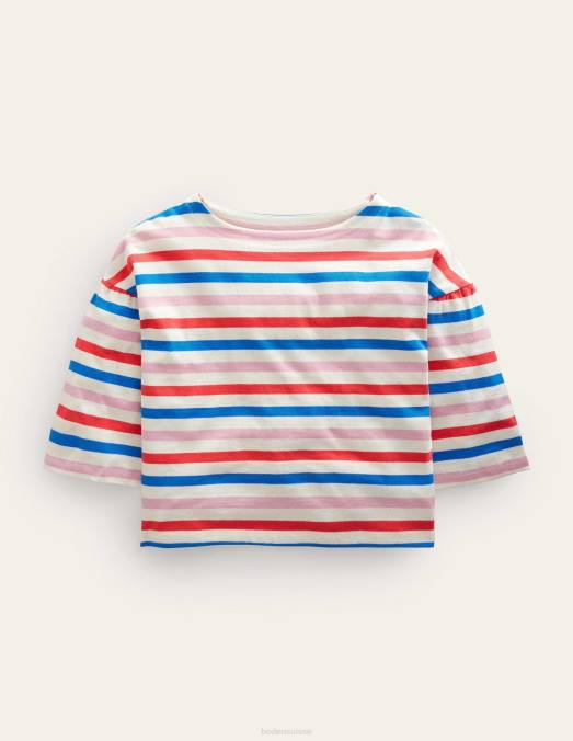 Boden vêtements tarte aux fraises rouge/rose lilas filles t-shirt à col bateau LB2X2990