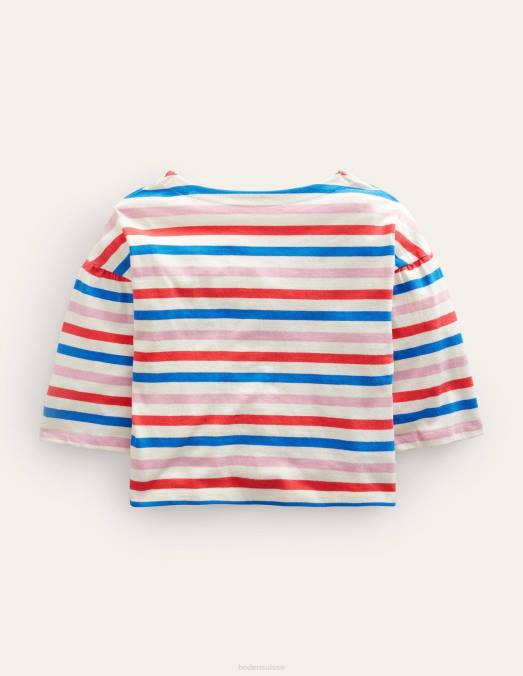 Boden vêtements tarte aux fraises rouge/rose lilas filles t-shirt à col bateau LB2X2990