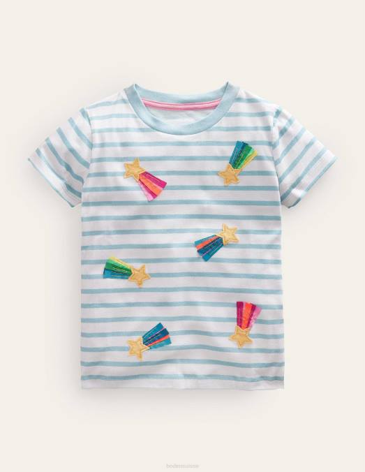 Boden vêtements étoiles bleu mer aqua/ivoire filles t-shirt flottant LB2X2864