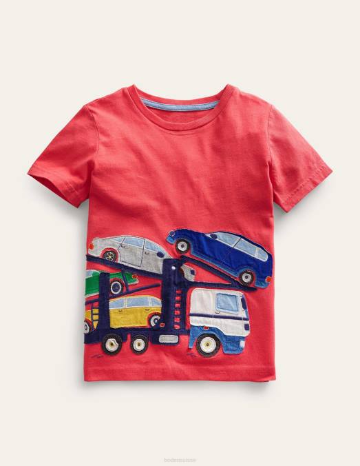 Boden vêtements transporteur de confiture rouge filles t-shirt appliqué devant et derrière LB2X3248