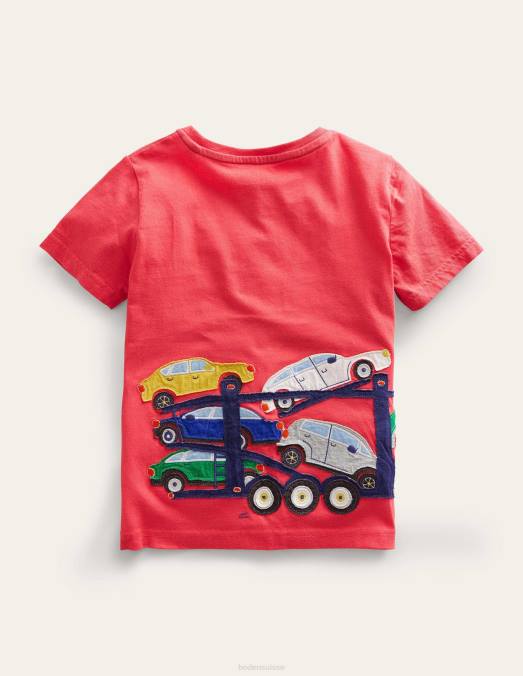 Boden vêtements transporteur de confiture rouge filles t-shirt appliqué devant et derrière LB2X3248