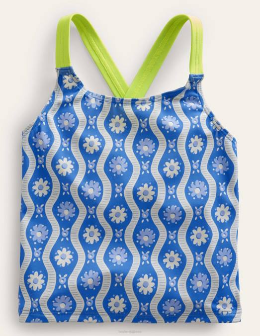 Boden vêtements vague de marguerite bleue de Penzance filles haut tankini croisé dans le dos LB2X3071