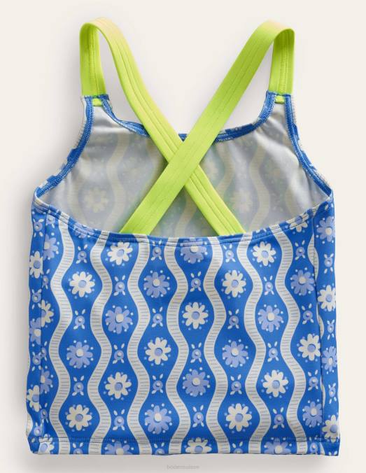 Boden vêtements vague de marguerite bleue de Penzance filles haut tankini croisé dans le dos LB2X3071