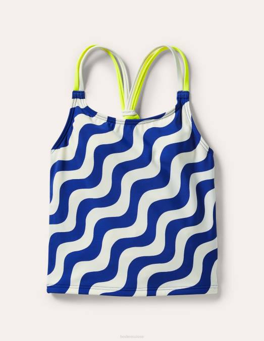 Boden vêtements vague ivoire/bleu filles haut tankini à motif LB2X3083