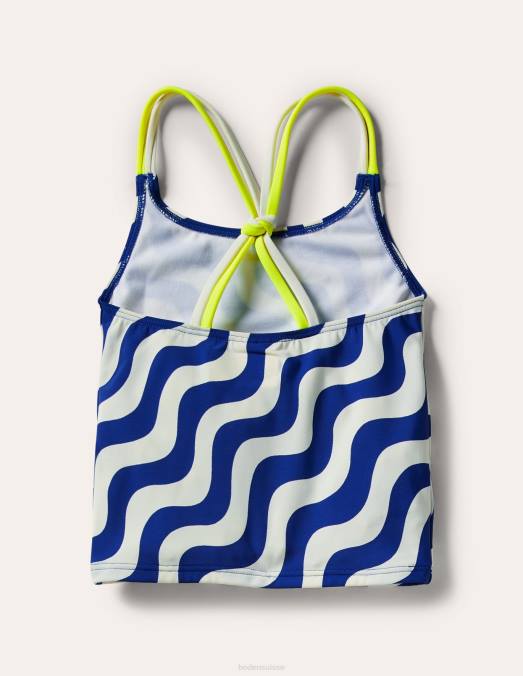 Boden vêtements vague ivoire/bleu filles haut tankini à motif LB2X3083