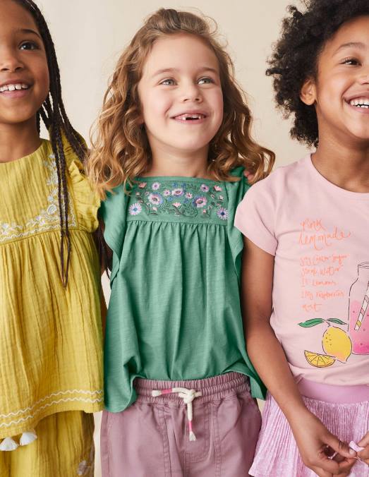 Boden vêtements vert césarite filles haut en jersey brodé LB2X3019