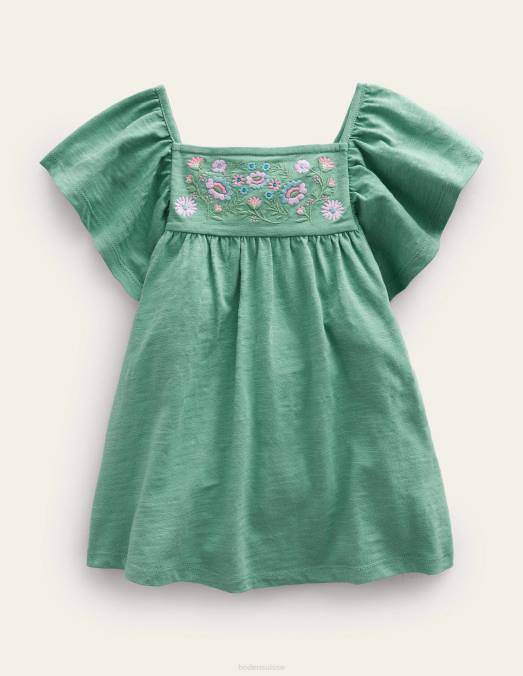 Boden vêtements vert césarite filles haut en jersey brodé LB2X3019