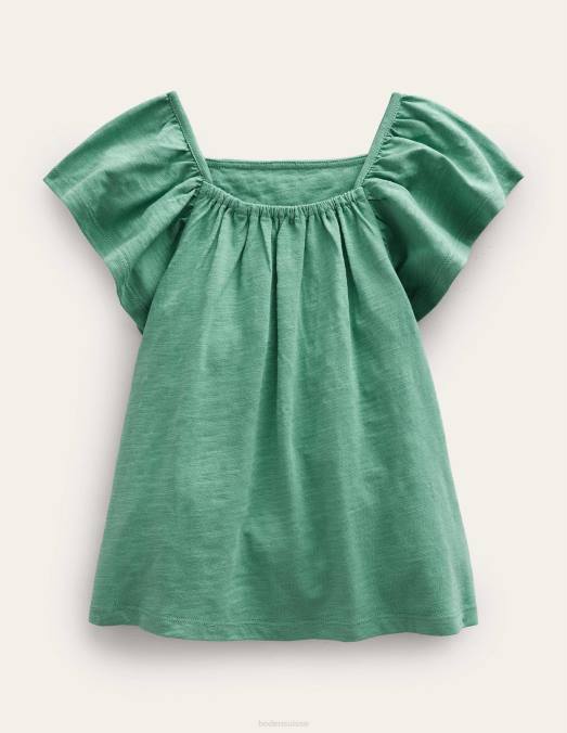 Boden vêtements vert césarite filles haut en jersey brodé LB2X3019