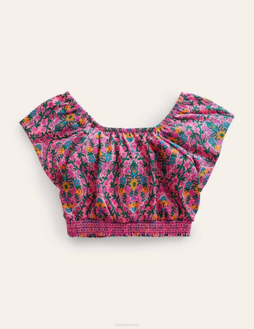 Boden vêtements vigne de gravure sur bois d'azalée filles top court à encolure carrée LB2X762