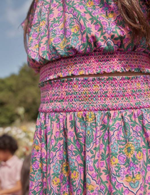 Boden vêtements vigne de gravure sur bois d'azalée filles top court à encolure carrée LB2X762