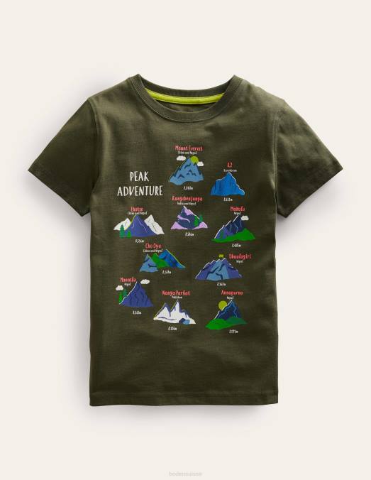 Boden vêtements volcans kaki classiques filles t-shirt d'éducation graphique LB2X3197