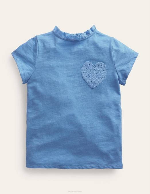 Boden vêtements vue bleue filles t-shirt à poche brodée LB2X3152