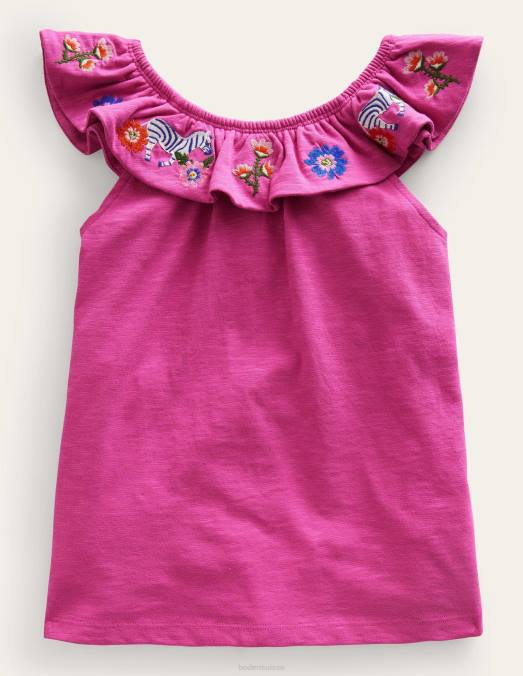 Boden vêtements zèbres roses filles haut brodé à volants LB2X760