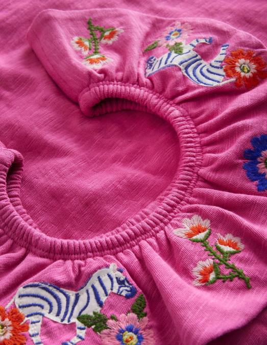 Boden vêtements zèbres roses filles haut brodé à volants LB2X760
