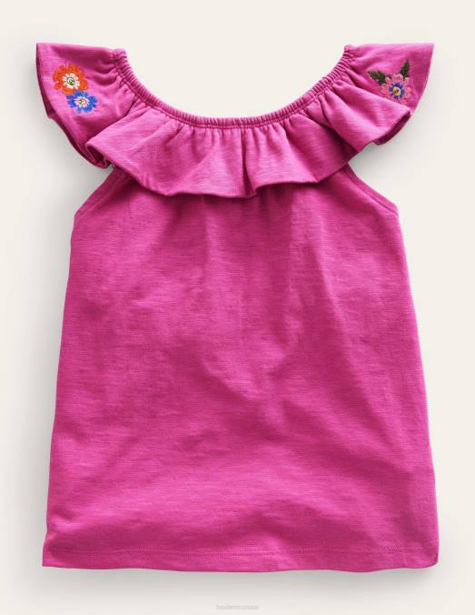 Boden vêtements zèbres roses filles haut brodé à volants LB2X760