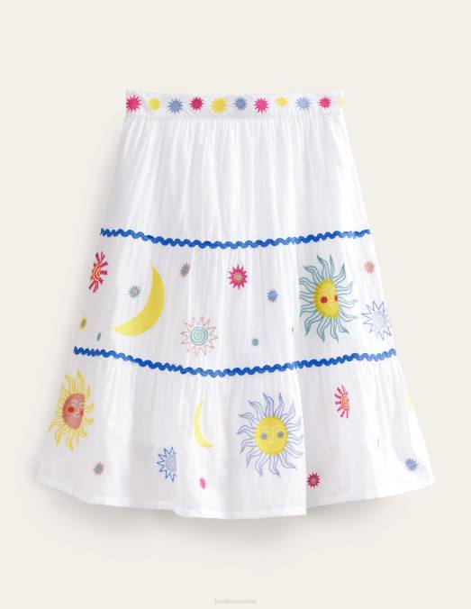 Boden vêtements blanc filles jupe à appliqué céleste LB2X2635