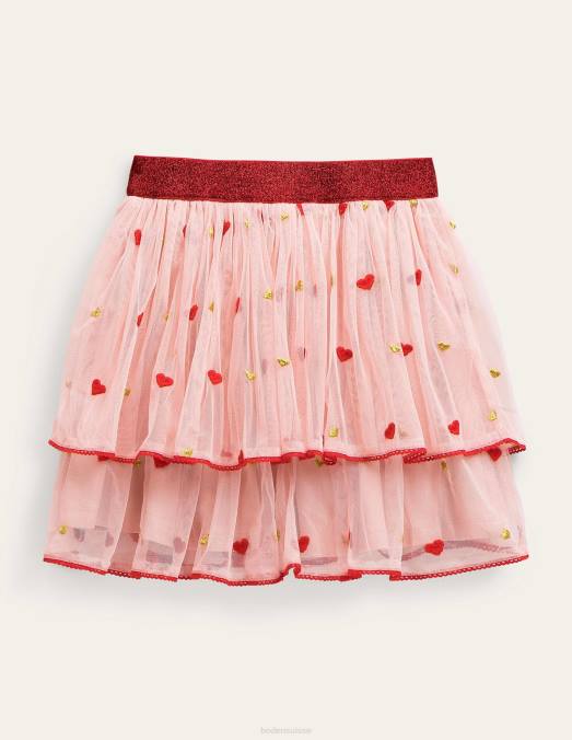 Boden vêtements broderie coeur rose filles jupe en tulle brodée LB2X3130