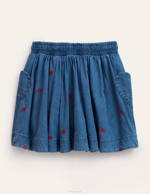 Boden vêtements coeurs en denim vintage moyen filles jupe virevoltante tissée LB2X2620