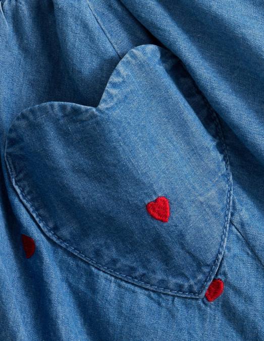 Boden vêtements coeurs en denim vintage moyen filles jupe virevoltante tissée LB2X2620