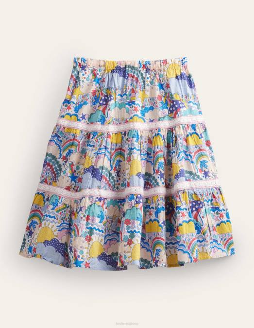 Boden vêtements ivoire multi météo filles jupe mi-longue à volants LB2X2657