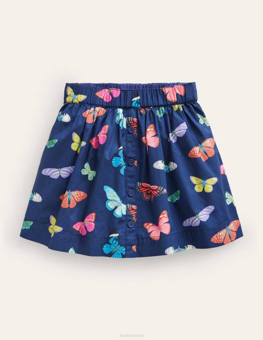 Boden vêtements papillons de la marine universitaire filles boutonner la jupe virevoltante LB2X790