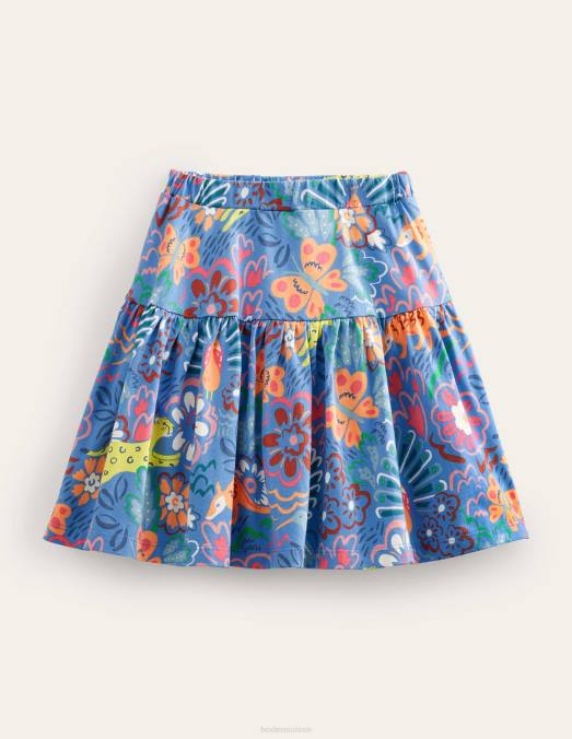 Boden vêtements safari léopard bleu filles jupe-short en jersey à volants LB2X2768