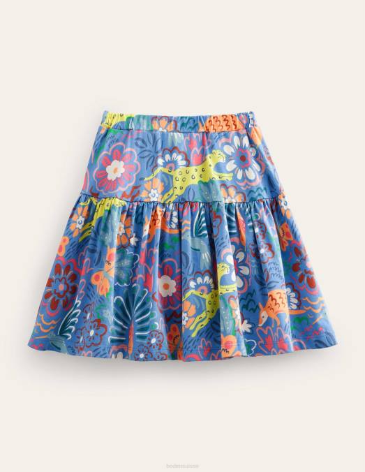 Boden vêtements safari léopard bleu filles jupe-short en jersey à volants LB2X2768