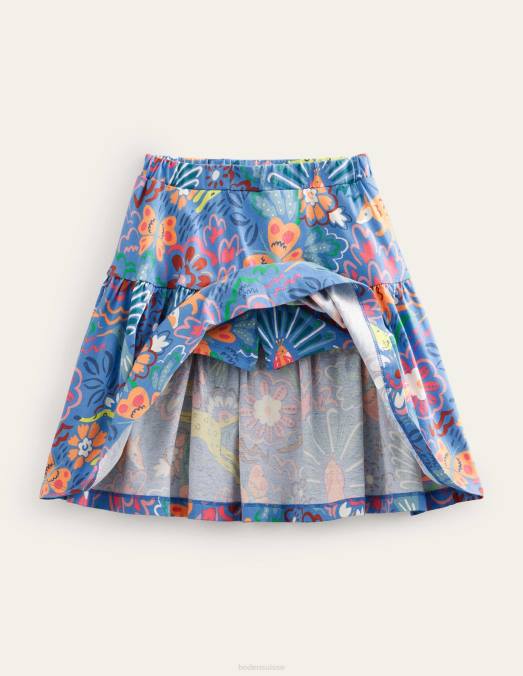 Boden vêtements safari léopard bleu filles jupe-short en jersey à volants LB2X2768