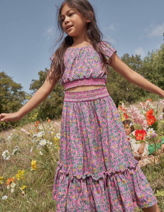 Boden vêtements vigne de gravure sur bois d'azalée filles jupe longue en jersey imprimé LB2X783