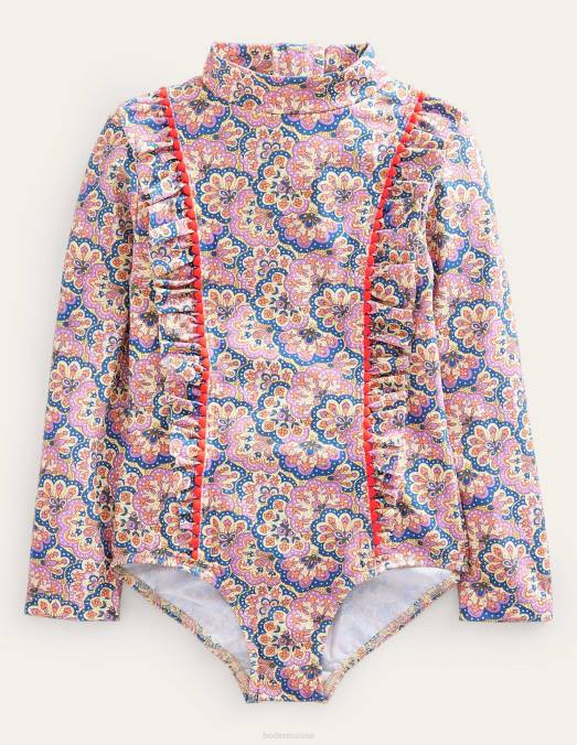Boden vêtements Paisley sorbet lupin et pêche filles maillot de bain à manches longues LB2X3222