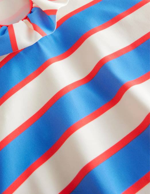 Boden vêtements Penzance rayures bleues et rouges filles maillot de bain à froufrous LB2X3162