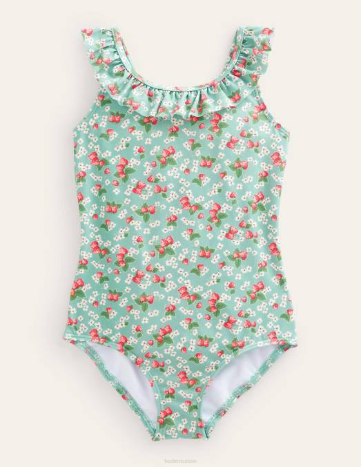 Boden vêtements aqua fraise de mer ditsy filles maillot de bain à volants et lien au dos LB2X3270
