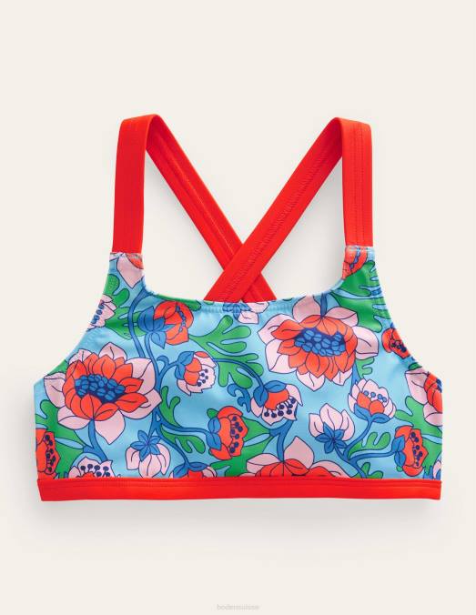 Boden vêtements coquelicot rouge le printemps floral filles haut de bikini croisé dans le dos LB2X3114