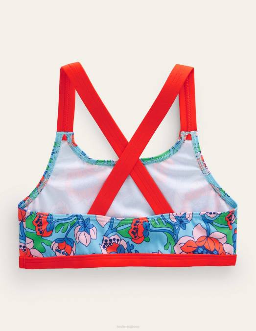 Boden vêtements coquelicot rouge le printemps floral filles haut de bikini croisé dans le dos LB2X3114