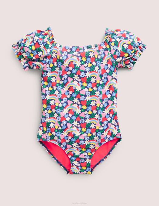 Boden vêtements ditsy arc-en-ciel tribord filles maillot de bain imprimé à manches bouffantes LB2X2780