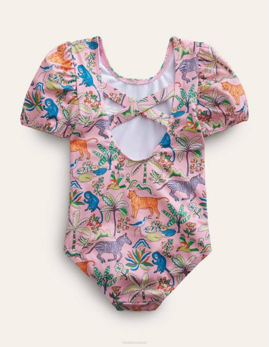 Boden vêtements jardin tropical rose camée filles maillot de bain imprimé à manches bouffantes LB2X3163