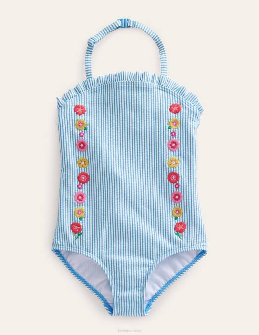 Boden vêtements planche de surf ivoire à rayures bleues filles maillot de bain bandeau LB2X2700
