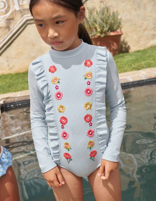 Boden vêtements planche de surf ivoire à rayures bleues filles maillot de bain à protection solaire brodé LB2X2799