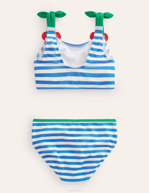 Boden vêtements rayures bleu cabana et ivoire filles bikini à bretelles cerises LB2X2948