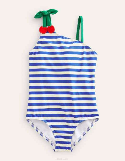 Boden vêtements rayures bleu cabana et ivoire filles maillot de bain à bretelles cerises LB2X2899