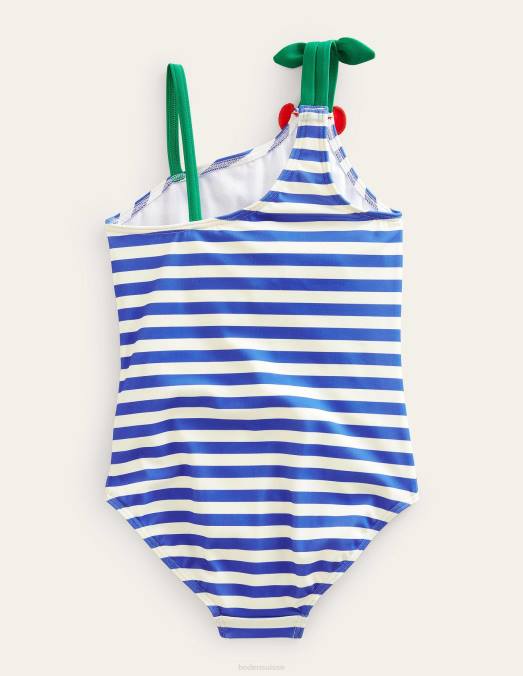 Boden vêtements rayures bleu cabana et ivoire filles maillot de bain à bretelles cerises LB2X2899