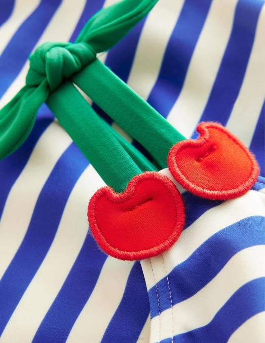 Boden vêtements rayures bleu cabana et ivoire filles maillot de bain à bretelles cerises LB2X2899