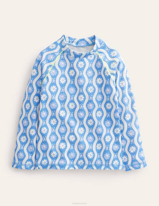 Boden vêtements vague de marguerite bleue de Penzance filles gilet anti-éruption à motif LB2X3251
