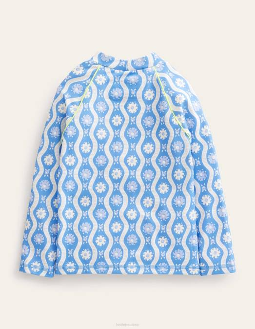 Boden vêtements vague de marguerite bleue de Penzance filles gilet anti-éruption à motif LB2X3251