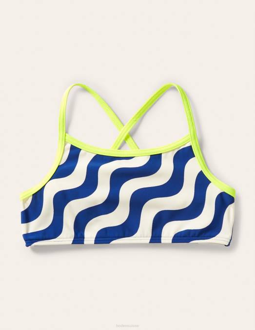 Boden vêtements vague ivoire/bleu filles haut de bikini à motif LB2X3147